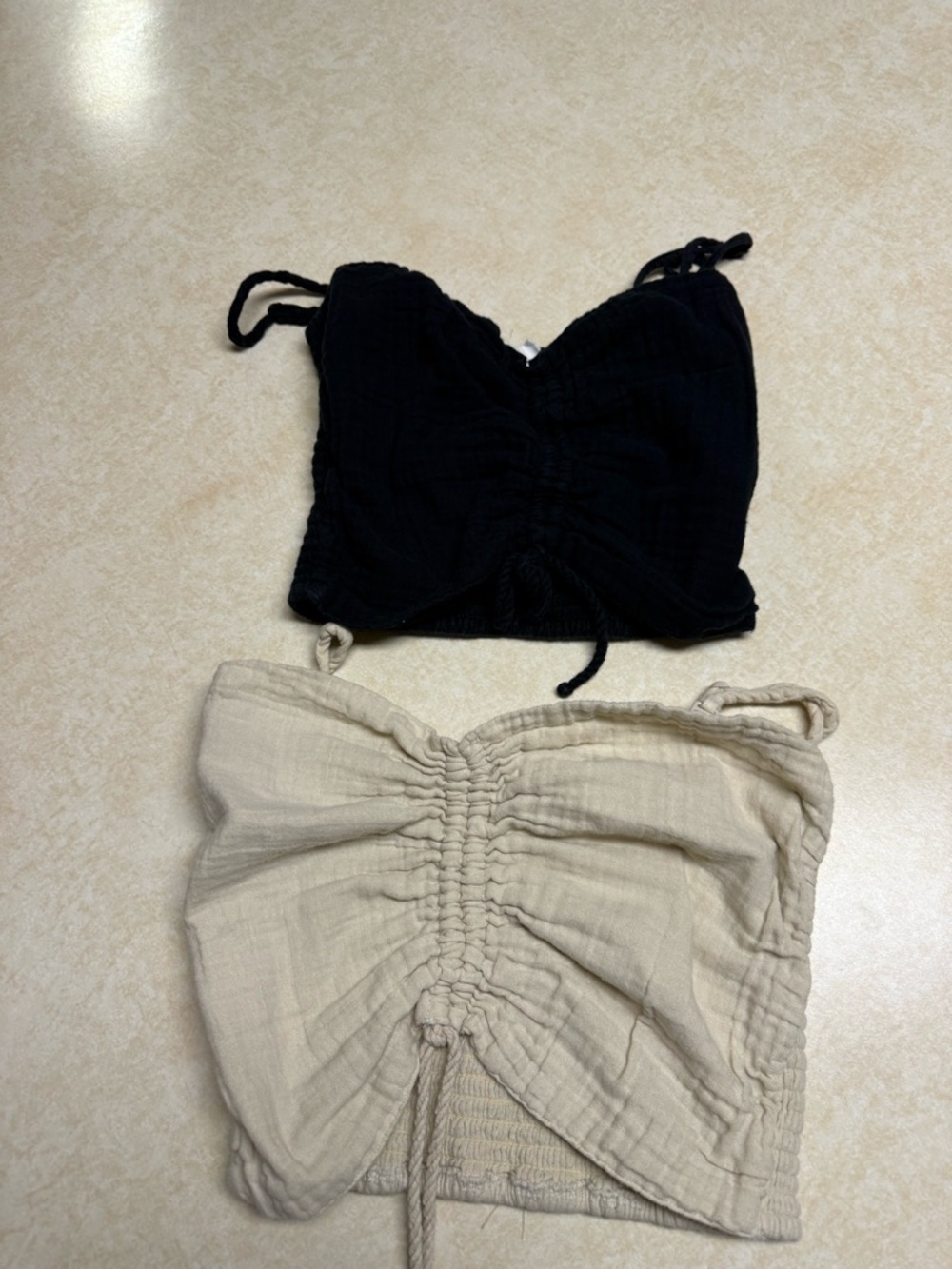 aerie Black and Beige Ruched Tank Tops (2-Pack)